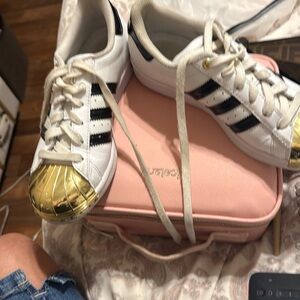 Adidas Gold-Toe White and Black Sneakers superstar gold plate